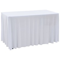  2 pcs Stretch Table Covers with Skirt 183x76x74 cm White