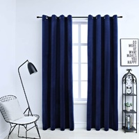  Blackout Curtains with Rings 2 pcs Velvet Dark Blue 140x225 cm
