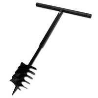  Ground Drill with Handle Auger Bit 180mm 3 Spirals Steel Black