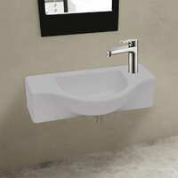  Ceramic Bathroom Sink Basin with Faucet Hole White