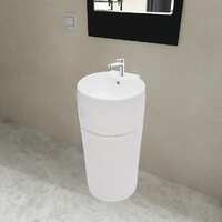  Ceramic Stand Bathroom Sink Basin Faucet/Overflow Hole White