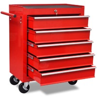  Workshop Tool Trolley 5 Drawers Red