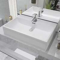  Basin with Faucet Hole Ceramic White 60.5x42.5x14.5 cm