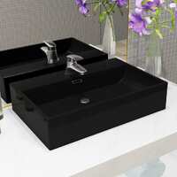  Basin with Faucet Hole Ceramic Black 60.5x42.5x14.5 cm