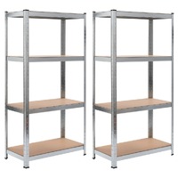  4-Layer Shelves 2 pcs Silver Steel&amp;Engineered Wood