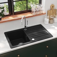  Granite Kitchen Sink Single Basin with Drainer Reversible Black