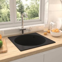  Kitchen Sink with Overflow Hole Black Granite