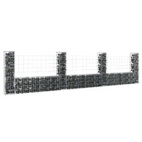  U-shape Gabion Basket with 4 Posts Iron 380x20x100 cm