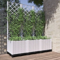  Garden Planter with Trellis White 120x40x136 cm PP