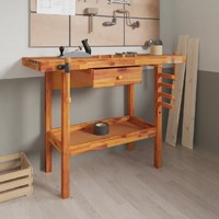  Workbench with Drawer and Vices 124x52x83 cm Solid Wood Acacia