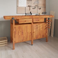  Workbench with Drawers and Vices 162x62x83 cm Solid Wood Acacia