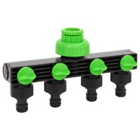  4-Way Tap Adaptor Green and Black 19.5x6x11 cm ABS &amp; PP