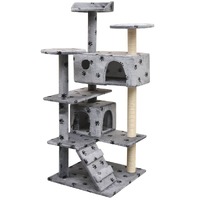  Cat Tree with Sisal Scratching Posts 125 cm Paw Prints Grey