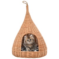  Cat House with Cushion 40x60 cm Natural Willow Teepee