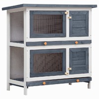  Outdoor Rabbit Hutch 4 Doors Grey Wood