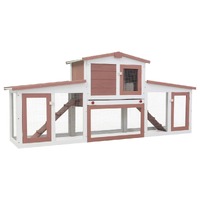  Outdoor Large Rabbit Hutch Brown and White 204x45x85 cm Wood