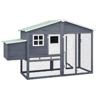  Chicken Coop with Nest Box Grey and White Solid Fir Wood