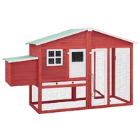  Chicken Coop with Nest Box Red and White Solid Fir Wood