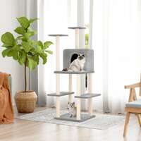  Cat Tree with Sisal Scratching Posts Light Grey 144.5 cm