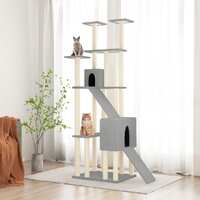 Cat Tree with Sisal Scratching Posts Light Grey 190 cm