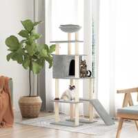  Cat Tree with Sisal Scratching Posts Light Grey 166 cm