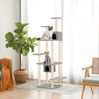  Cat Tree with Sisal Scratching Posts Light Grey 176 cm