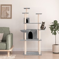  Cat Tree with Sisal Scratching Posts Light Grey 166 cm