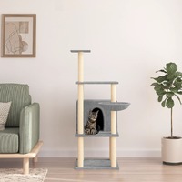  Cat Tree with Sisal Scratching Posts Light Grey 132 cm