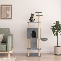  Cat Tree with Sisal Scratching Posts Light Grey 153 cm
