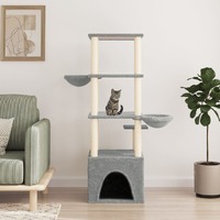  Cat Tree with Sisal Scratching Posts Light Grey 147 cm
