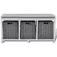 White Storage &amp; Entryway Bench with Cushion Top 3 Basket