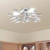 Ceiling Lamp White &amp; Transparent Acrylic Crystal Leaf Arms 3 E14 Bulbs
