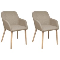  Dining Chairs 2 pcs Beige Fabric and Solid Oak Wood