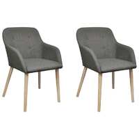  Dining Chairs 2 pcs Light Grey Fabric and Solid Oak Wood