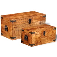  Storage Chest Set 2 Pieces Rough Mango Wood