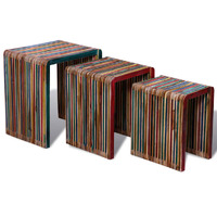  Nesting Table Set 3 Pieces Colourful Reclaimed Teak