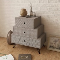  Nightstand with 3 Drawers Grey and Brown
