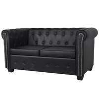  Chesterfield 2-Seater Artificial Leather Black