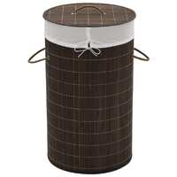  Bamboo Laundry Bin Round Dark Brown