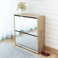  Shoe Cabinet 2-Layer Mirror Oak 63x17x67 cm