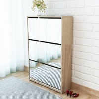  Shoe Cabinet 3-Layer Mirror Oak 63x17x102.5 cm