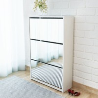  Shoe Cabinet 3-Layer Mirror White 63x17x102.5 cm