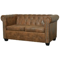  Chesterfield Sofa 2-Seater Artificial Leather Brown