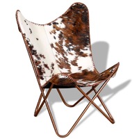  Butterfly Chair Brown and White Real Cowhide Leather