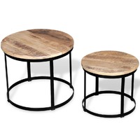  Coffee Table Set 2 Pieces Rough Mango Wood Round 40/50 cm