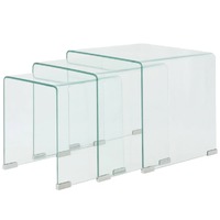  Three Piece Nesting Table Set Tempered Glass Clear
