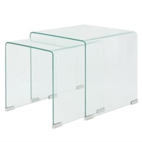  Two Piece Nesting Table Set Tempered Glass Clear