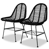  Dining Chairs 2 pcs Black Natural Rattan