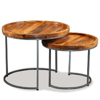  Side Table Set 2 Pieces Solid Mango Wood
