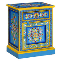  Bedside Cabinet Solid Mango Wood Turquoise Hand Painted